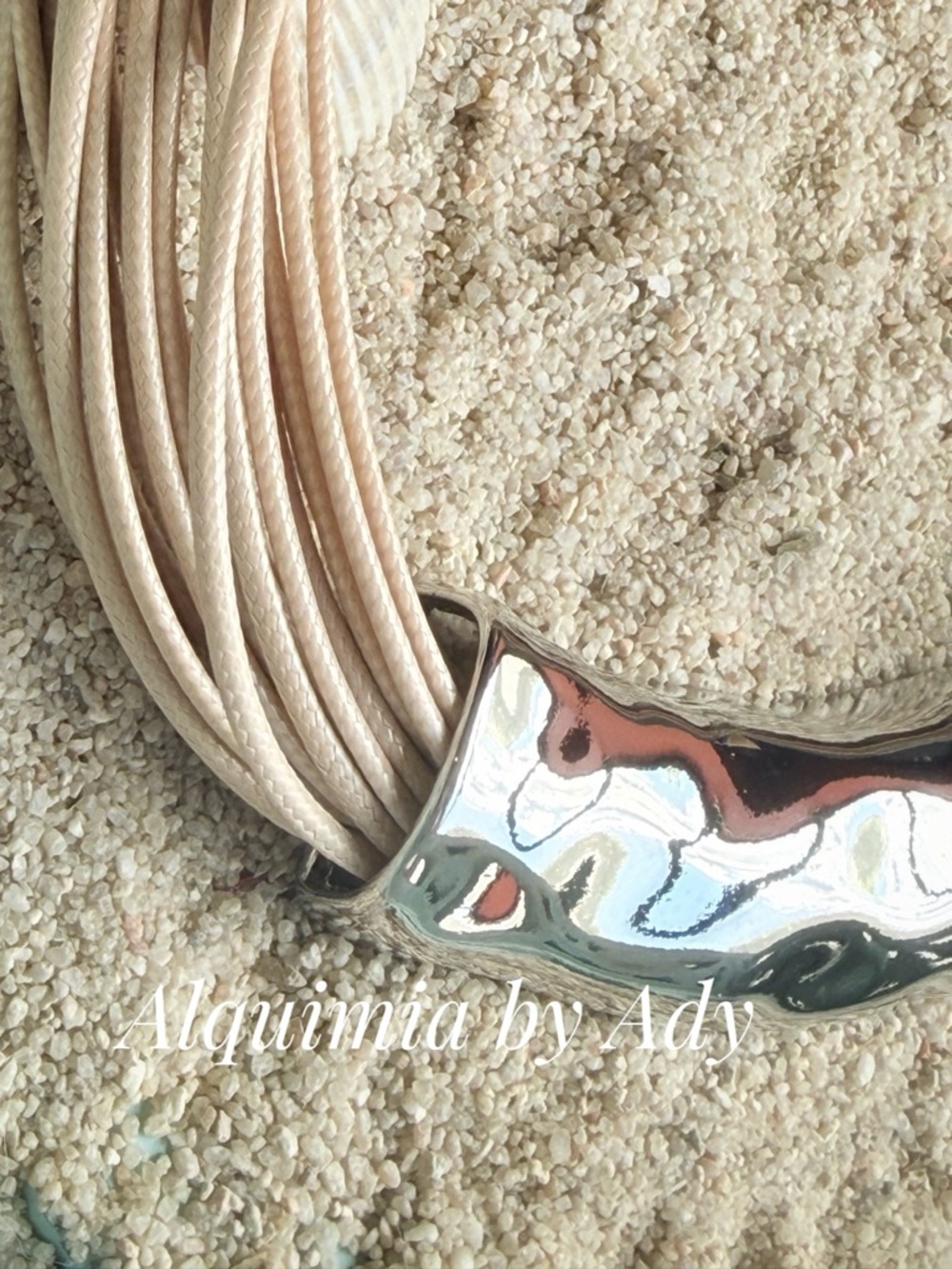 CORD GALORE +Cream Multi-Strand Necklace with Silver Curved Tube - Picture 3 of 5